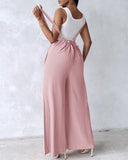 Drawstring Wide Leg Suspender Jumpsuit