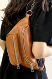 Chestnut Zipper PU Leather Chain Linked Crossbody Bag