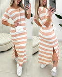 Striped Side Slit Casual Dress