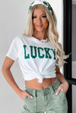 White LUCKY Printed Round Neck St Patricks T Shirt