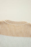 Brown Colorblock Textured Knit Bubble Sleeve Sweater