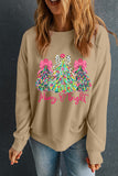 Khaki Merry & Bright Christmas Tree Print Pullover Sweatshirt