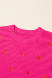 Rose Red Heart Shape Drop Shoulder Round Neck Sweater