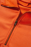 Orange Fleece Lined Half Zipper Kangaroo Pockets Loose Hoodie