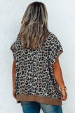 Khaki Leopard Contrast Trim Short Sleeve Loose Plus Size Top