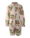 Tropical Print Buttoned Top & Shorts Sets