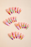 Bonbon Flower Print Almond Long Fake Nail