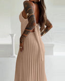 Bandeau Sleeveless Pleated Dress Elegant Flowy A Line Maxi Dress