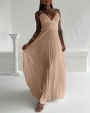 Bandeau Sleeveless Pleated Dress Elegant Flowy A Line Maxi Dress