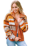 Brown Quilted Patch Pockets Aztec Furry Jacket