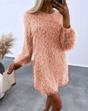Fluffy Long Sleeve Casual Dress