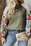 Vineyard Green Plus Size Textured Floral Patchwork Raglan Sleeve Blouse