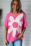 Sachet Pink Contrast Flower Drop Shoulder Loose T Shirt