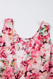 Pink Floral Round Neck Twisted Cut Out Back Tank Top