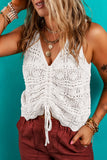 Beige Trendy Hollowed Knit V Neck Drawstring Sweater Vest