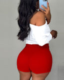 Wine Glass Print Colorblock Off Shoulder Romper