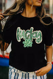 Black St Patricks Lucky Clover Pattern Casual T Shirt