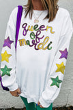 White Sequin queen of party Graphic Star Sleeve Pullover Sweatshirt