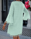 Large Swiss Dot  V Neck Bell Sleeve Mini Dress Casual Loose Fit Dress