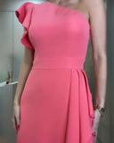 One Shoulder Sleeveless Asymmetrical Ruffles Dress Casual Waist Flowy Midi Dress