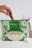 Green Happy St Patricks Day Shamrock Print Wristlet Makeup Bag