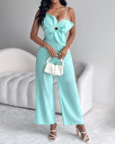 Floral Pattern Pocket Design Hollow Out Jumpsuit