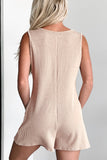 Parchment Corded Knit Side Pockets Buttoned Sleeveless Romper