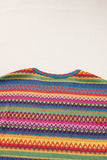 Rose Red Multicolor Jacquard Geo Long Sleeve T Shirt