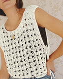 Round Neck Sleeveless Hollow out Crochet Sweater