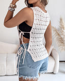 Round Neck Sleeveless Hollow out Crochet Sweater