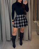 Plaid Print Casual Pleated Skort