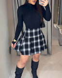 Plaid Print Casual Pleated Skort