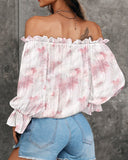 Off Shoulder Floral Print Lantern Sleeve Top