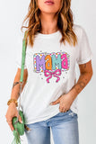 White Cute MaMa Bow Graphic Crewneck T Shirt