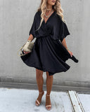 Batwing Sleeve Overlap Flowy Swing Dress