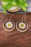 Gold Daisy Disc Dangle Hook Earrings