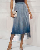 Ombre Sheer Mesh Patch A Line Pleated Glitter Skirt