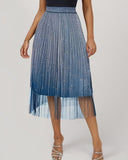 Ombre Sheer Mesh Patch A Line Pleated Glitter Skirt