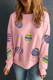 Pink Sequined Bunny Egg Easter Day Pullover Sweatshirt