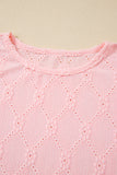 Pink Flower Geometric Textured Button Short Sleeve Top