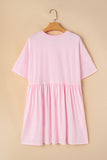 Light Pink Solid Color Pocketed Raw Edge Babydoll Dress