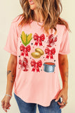 Pink Summer Food Bow Crawfish Printed T Shirt
