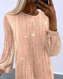 Sequin Mesh Long Sleeve Casual Dress