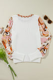 White Floral Patch Bishop Sleeve Sweater