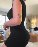 Square Neck Short Sleeve Knit Romper Casual Slim Fit Jumpsuit