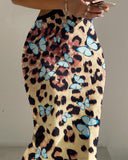 Leopard Butterfly Print One Shoulder Sleeveless Bodycon Dress Sexy Hollow out Slim Fit Dress