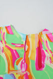 Multicolour Abstract Print Keyhole Back Pleated Half Sleeve Blouse