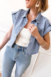 Dusk Blue Denim Pinup Folded Cap Sleeve Shirt