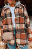 Orange Hooded Plaid Button Front Shacket