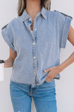 Dusk Blue Denim Pinup Folded Cap Sleeve Shirt